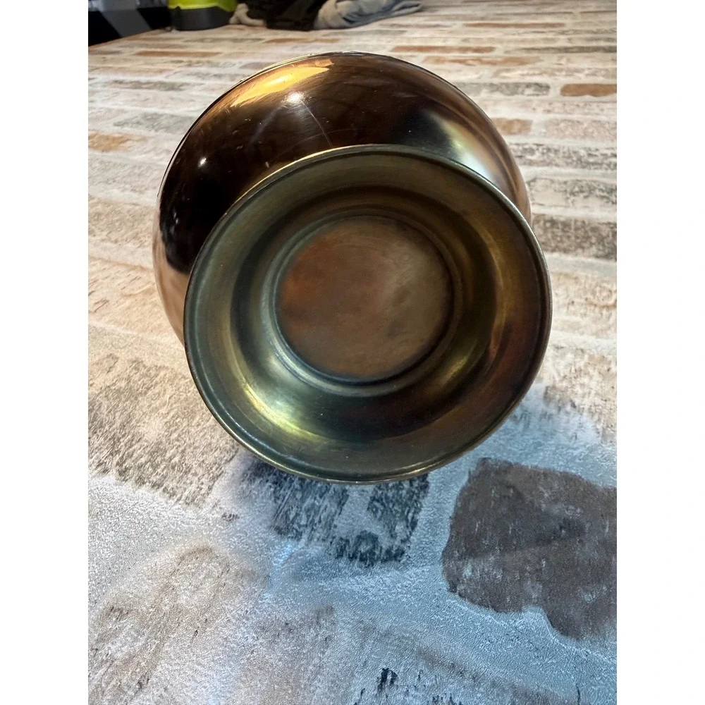 Vintage Copper and Brass Pitcher Ewer with Bull Medallions‎ and Floral Band 10